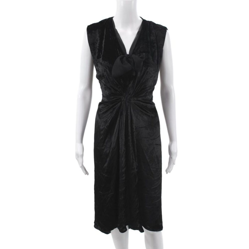 J. Mendel Women Sheath Dress Black Velvet V-Neck Midi Sleeveless Size 4